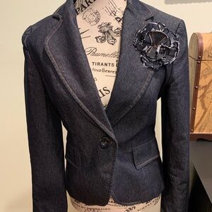 Zara Navy denim blazer with flower detail size 6